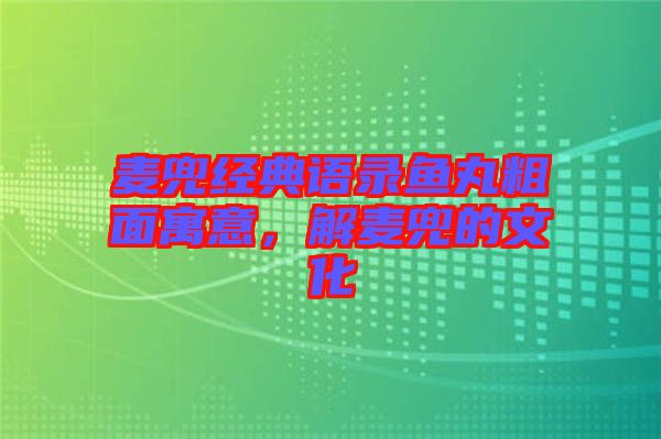 麥兜經典語錄魚丸粗面寓意，解麥兜的文化