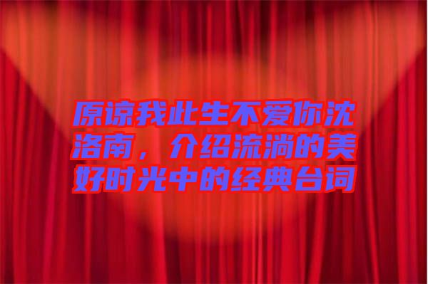 原諒我此生不愛你沈洛南，介紹流淌的美好時光中的經(jīng)典臺詞