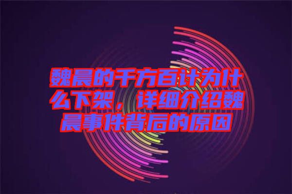 魏晨的千方百計為什么下架，詳細介紹魏晨事件背后的原因