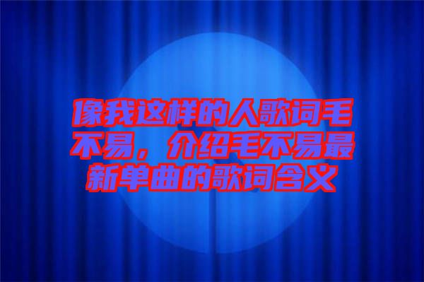 像我這樣的人歌詞毛不易，介紹毛不易最新單曲的歌詞含義