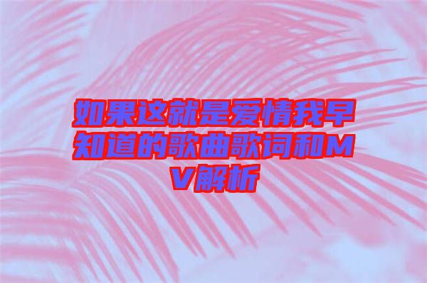 如果這就是愛情我早知道的歌曲歌詞和MV解析