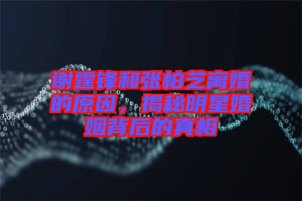 謝霆鋒和張柏芝離婚的原因，揭秘明星婚姻背后的真相